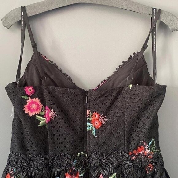 Whimsigoth Midi Dress Black Lace Floral Embroidery Dark Fairy - Picture 7 of 16